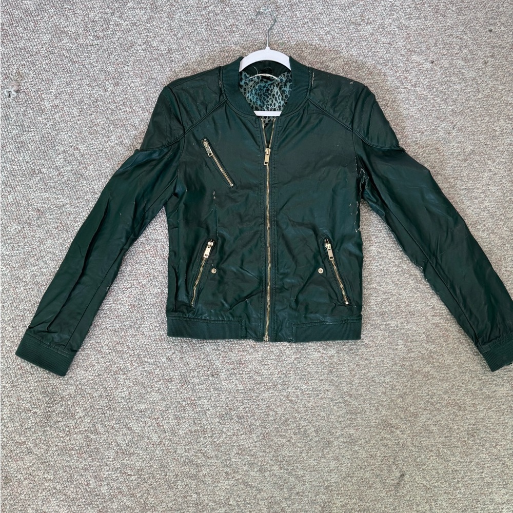 Etched green faux leather jacket